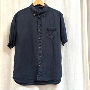 TAILOR VINTAGE PURETEC LINEN SHORT SLEEVE SHIRT navy blue size large